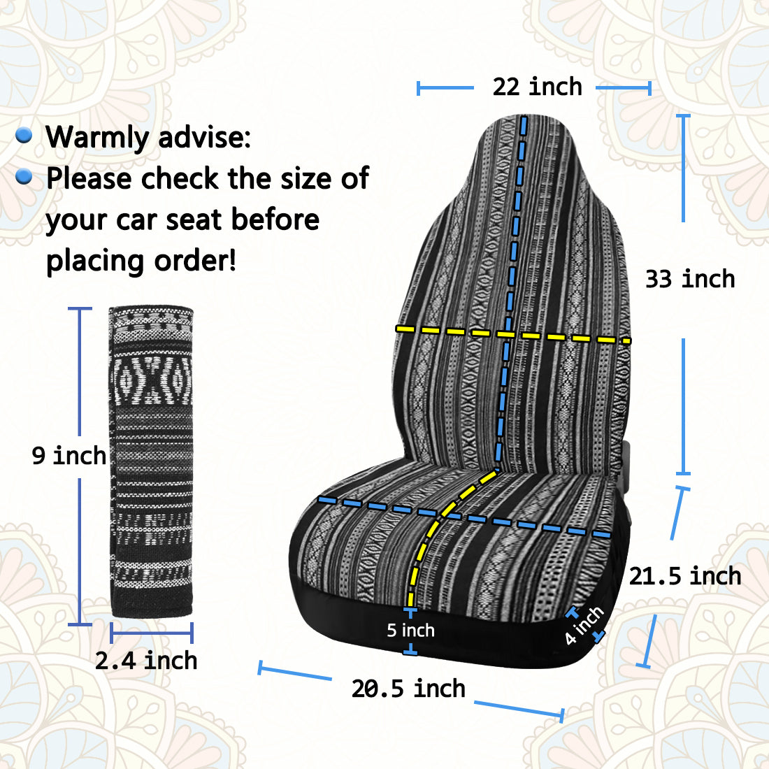 X AUTOHAUX 2pcs Universal Front Seat Cover Baja Saddle Blanket Seat Cover Protectors with 2 Seat Belt Pad