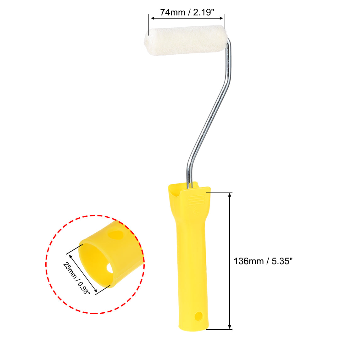 uxcell Uxcell 6xWolle Farbroller Pinsel 3 Zoll 74mm für Haushalt Wandmalerei mit 1xKunststoff Griff