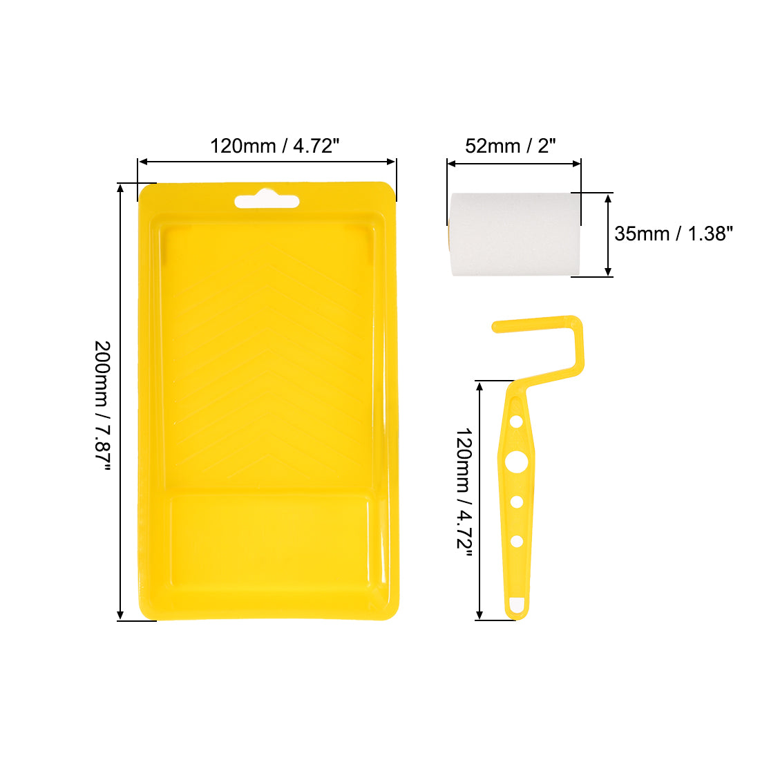 uxcell Uxcell 2xSchwamm Farbroller Pinsel 2 Zoll 5 cm für Haushalt Malmit 1xGriff und Tablett