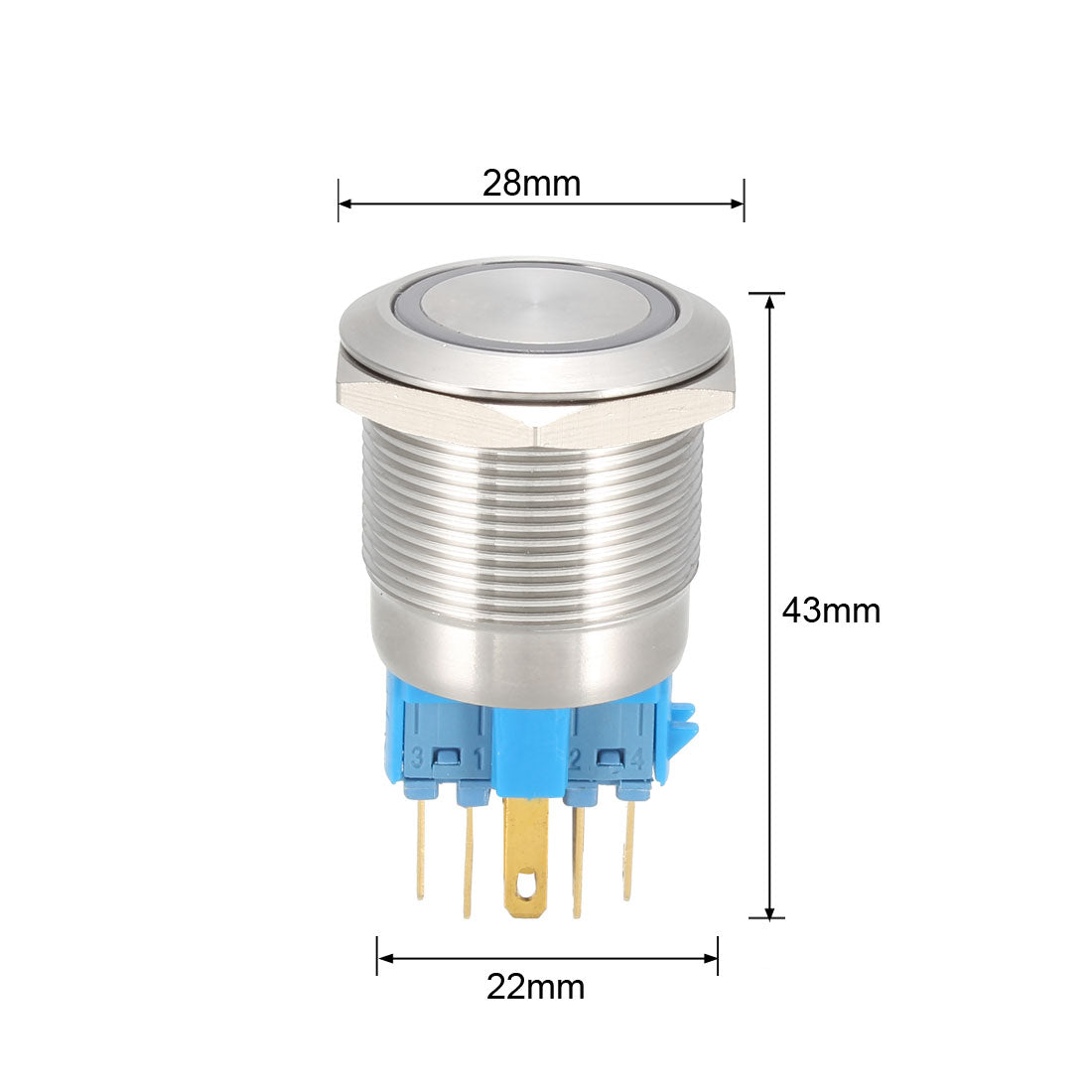 uxcell Uxcell Latching Metal Push Button Switch  22mm Mounting Dia 1NO 1NC 12V Red LED Light