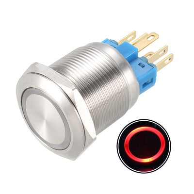 Harfington Uxcell Latching Metal Push Button Switch  22mm Mounting Dia 1NO 1NC 12V Red LED Light