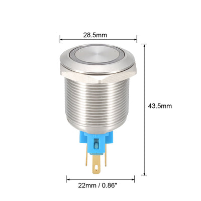 Harfington Uxcell Drucktastenschalter, 22mm Durchm. 1NO, 1NC, 12V, Blau LED Licht mit Steckdosendraht Metall verriegeln