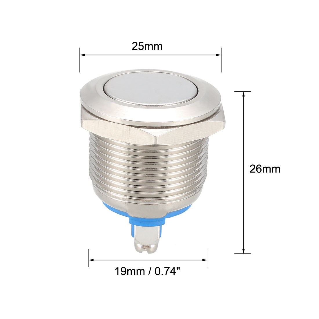 uxcell Uxcell Momentary Metal Push Button Switch Flat Head 19mm Mounting Dia 1NO