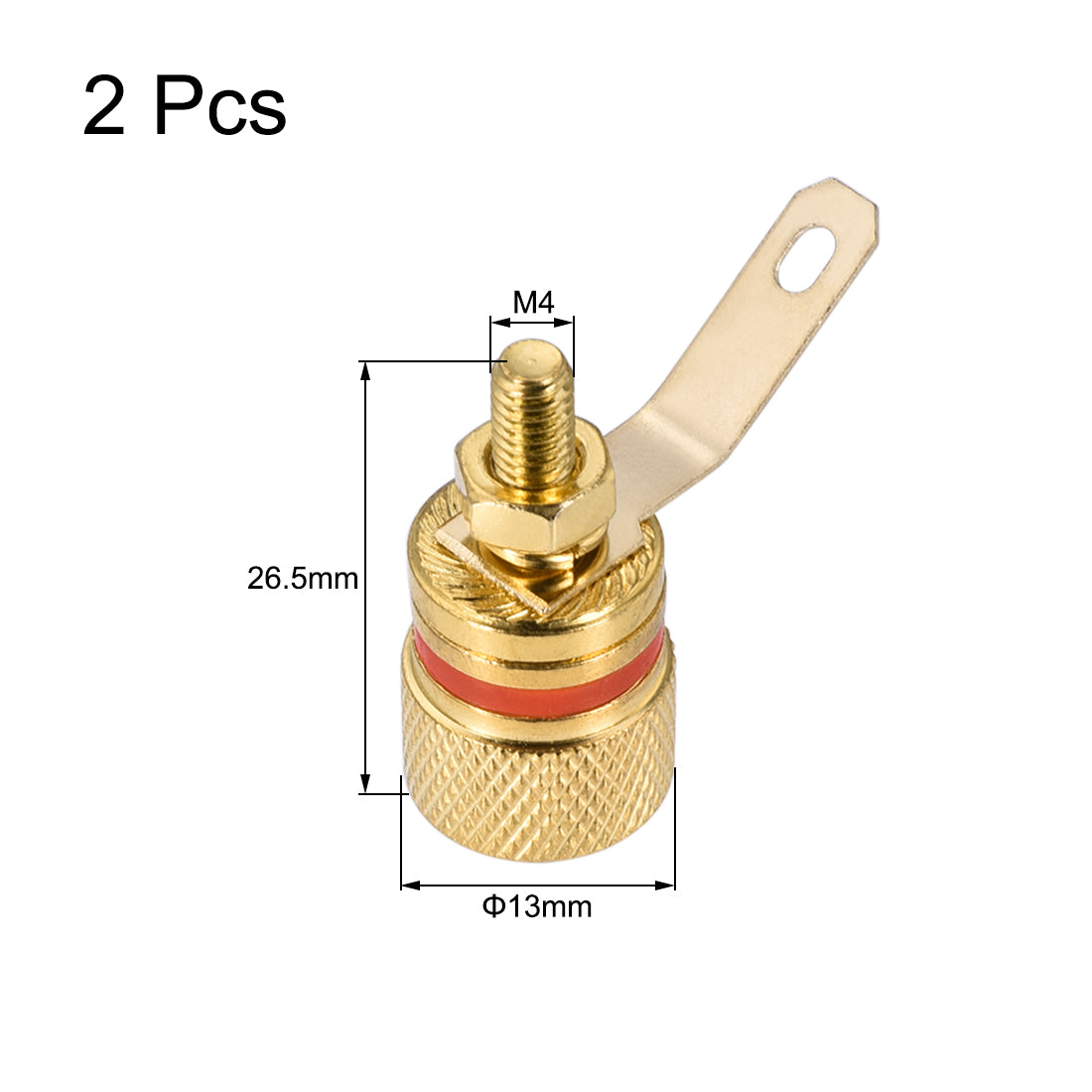 uxcell Uxcell 2 Pack 4mm Banana Jack Binding Post Gold Plated Female Socket Plug Terminal Connector for Loudspeaker Amplifier (Red and Black Rubber Ring)