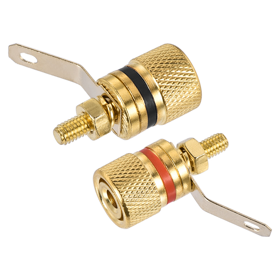 uxcell Uxcell 2 Pack 4mm Banana Jack Binding Post Gold Plated Female Socket Plug Terminal Connector for Loudspeaker Amplifier (Red and Black Rubber Ring)