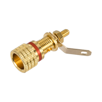 Harfington Uxcell 1Pair Gold Plated Speaker Terminal Binding Post 4mm Banana Plug Socket Connector (1Black+1Red)