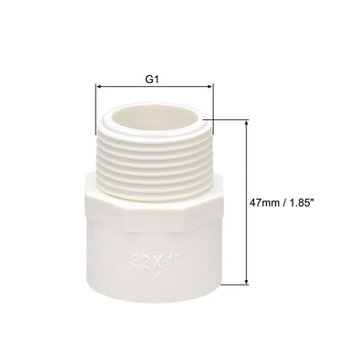 Harfington Uxcell 32mm Slip x G1 Male Thread PVC Pipe Fitting Adapter Connector 5Pcs