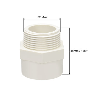 Harfington Uxcell 40mm Slip x G1-1/4 Male Thread PVC Pipe Fitting Adapter Connector 2Pcs