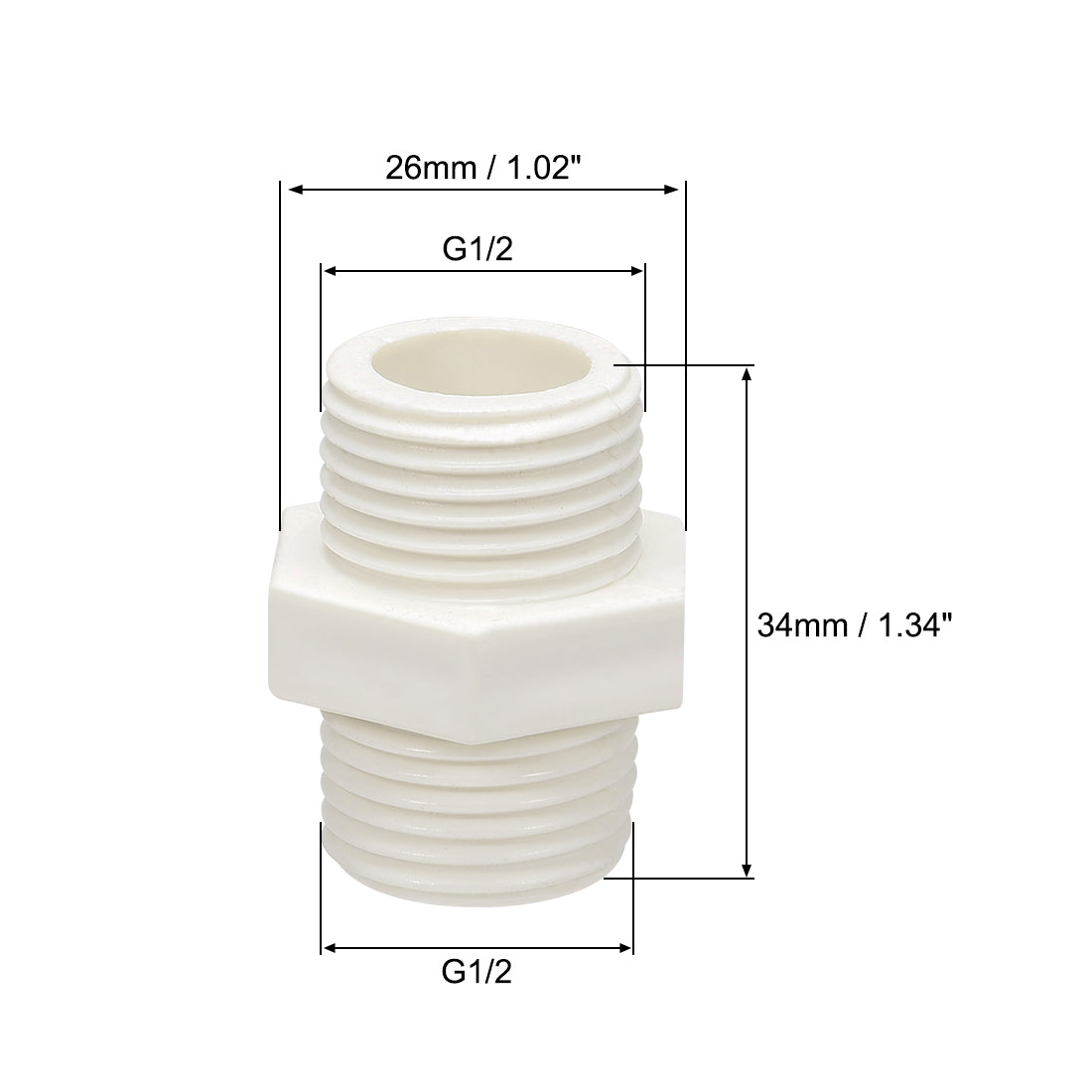 uxcell Uxcell PVC Pipe Fitting Hex Nipple G1/2 x G1/2 Male Thread Adapter Connector 5pcs