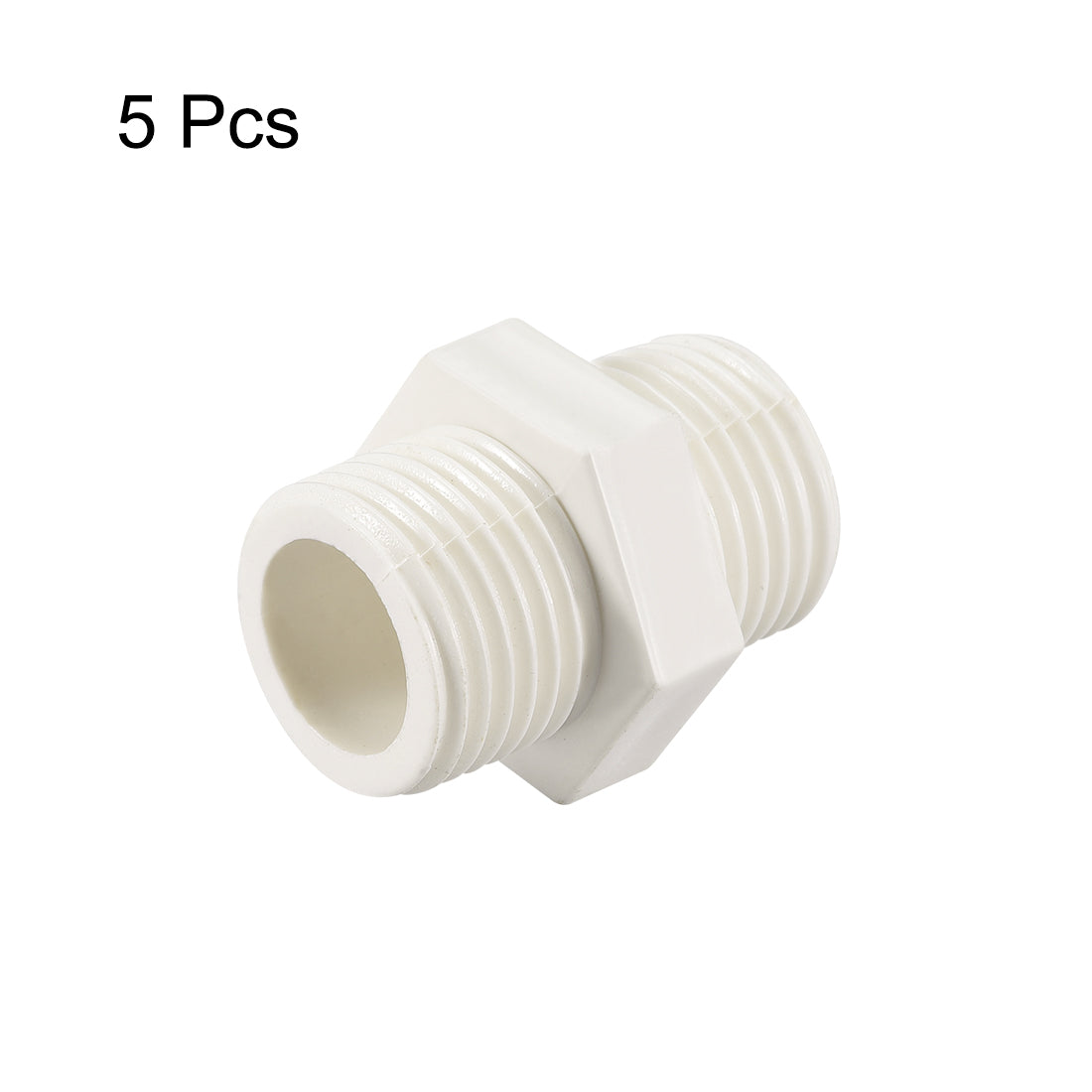 uxcell Uxcell PVC Pipe Fitting Hex Nipple G1/2 x G1/2 Male Thread Adapter Connector 5pcs