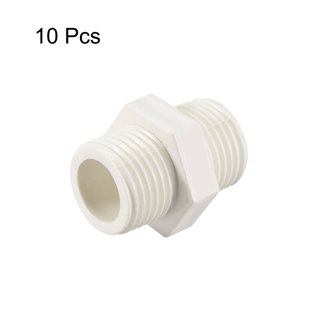 uxcell Uxcell PVC Pipe Fitting Hex Nipple G1/2 x G1/2 Male Thread Adapter Connector 10pcs