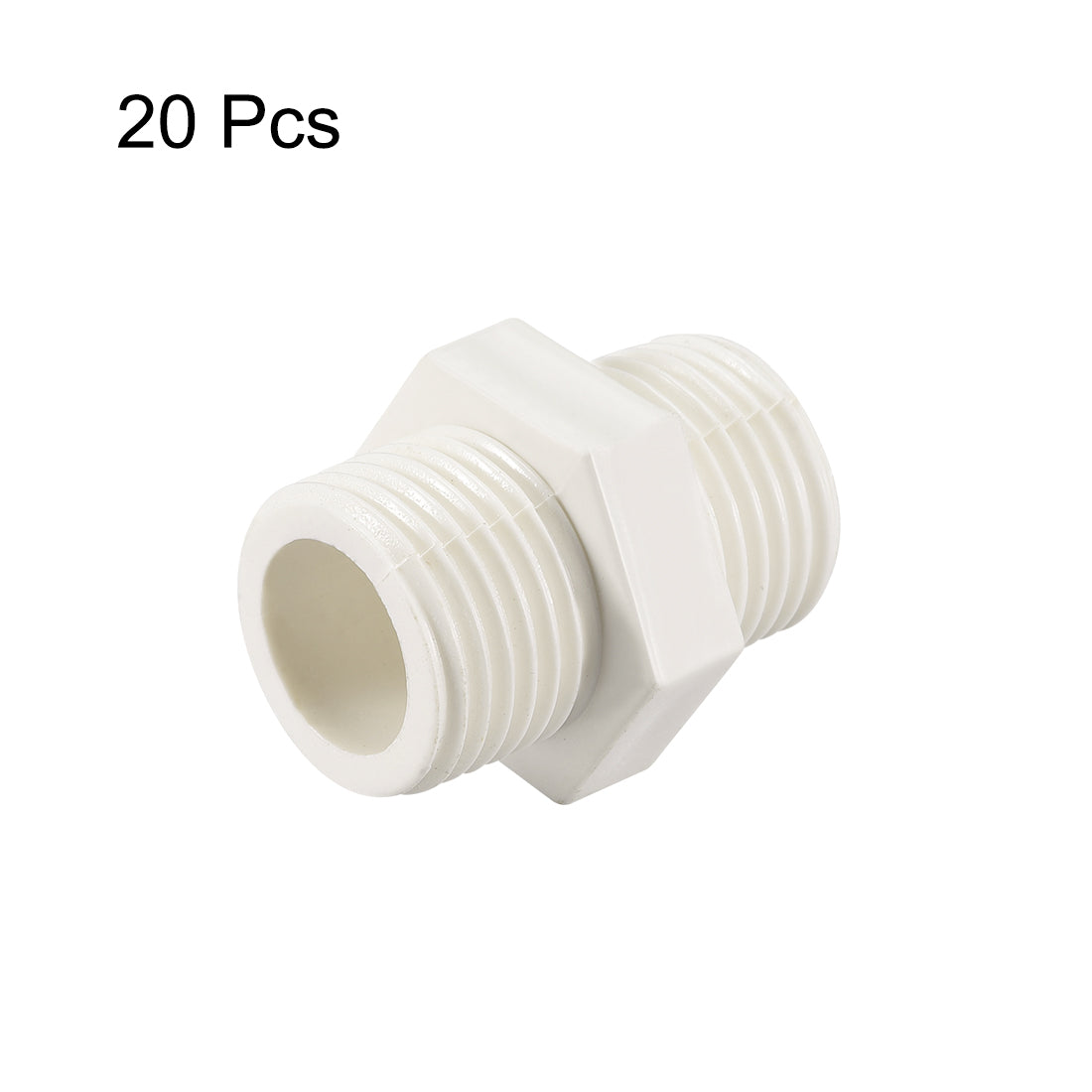 uxcell Uxcell PVC Pipe Fitting Hex Nipple G1/2 x G1/2 Male Thread Adapter Connector 20pcs