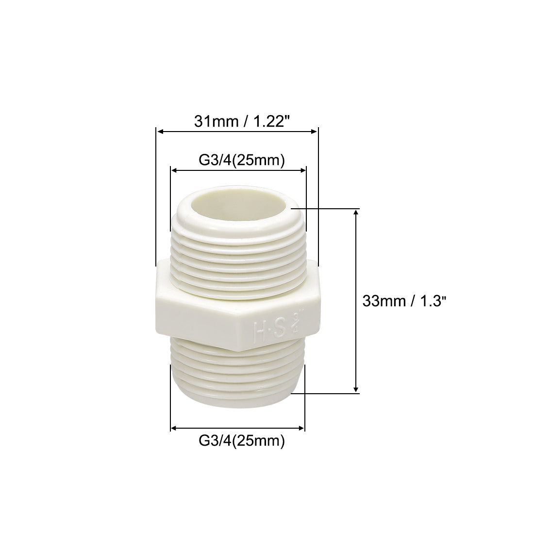 uxcell Uxcell PVC Pipe Fitting Hex Nipple G3/4 x G3/4 Male Thread Adapter Connector 5pcs