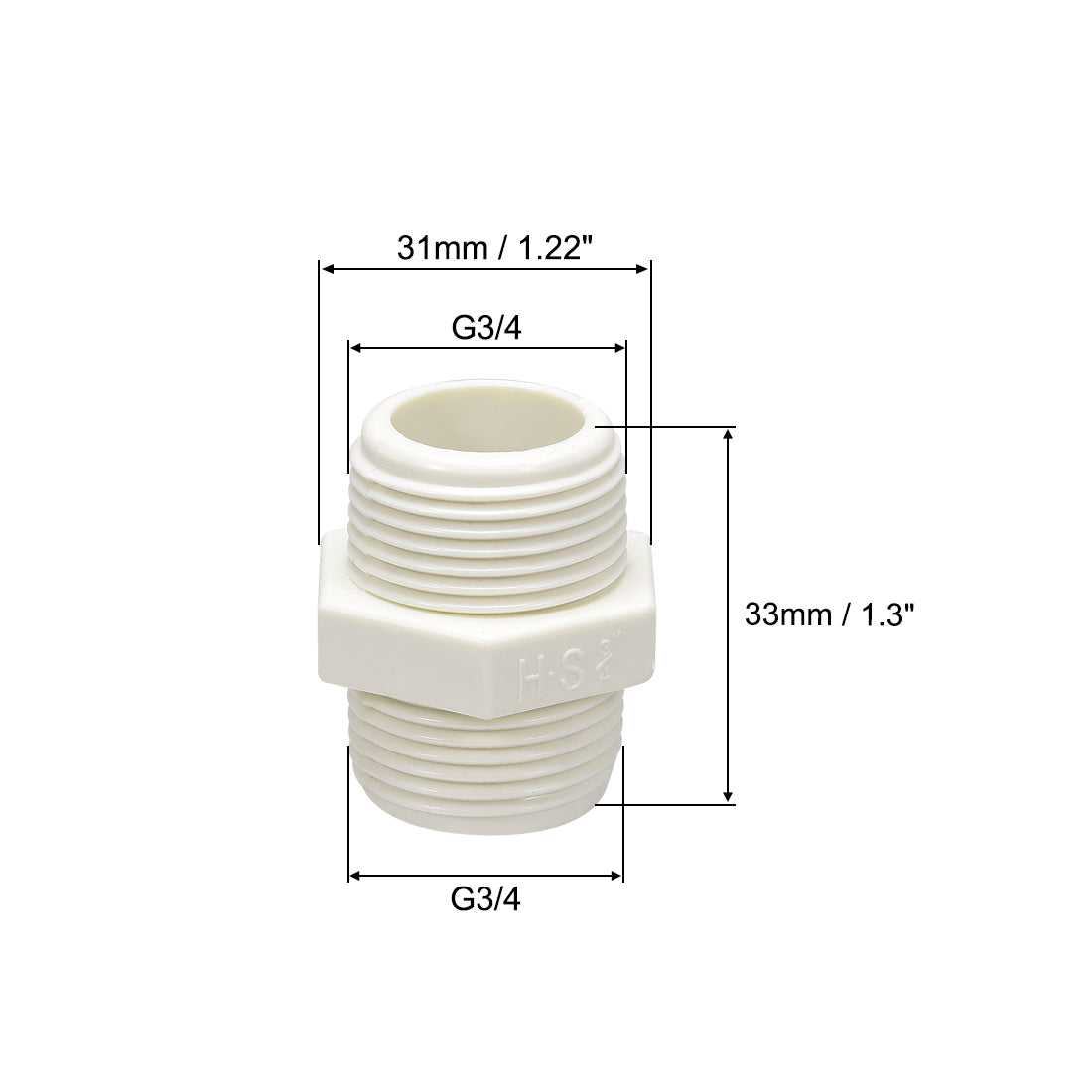 uxcell Uxcell PVC Pipe Fitting Hex G3/4 x G3/4 Male Thread Adapter Connector 20pcs