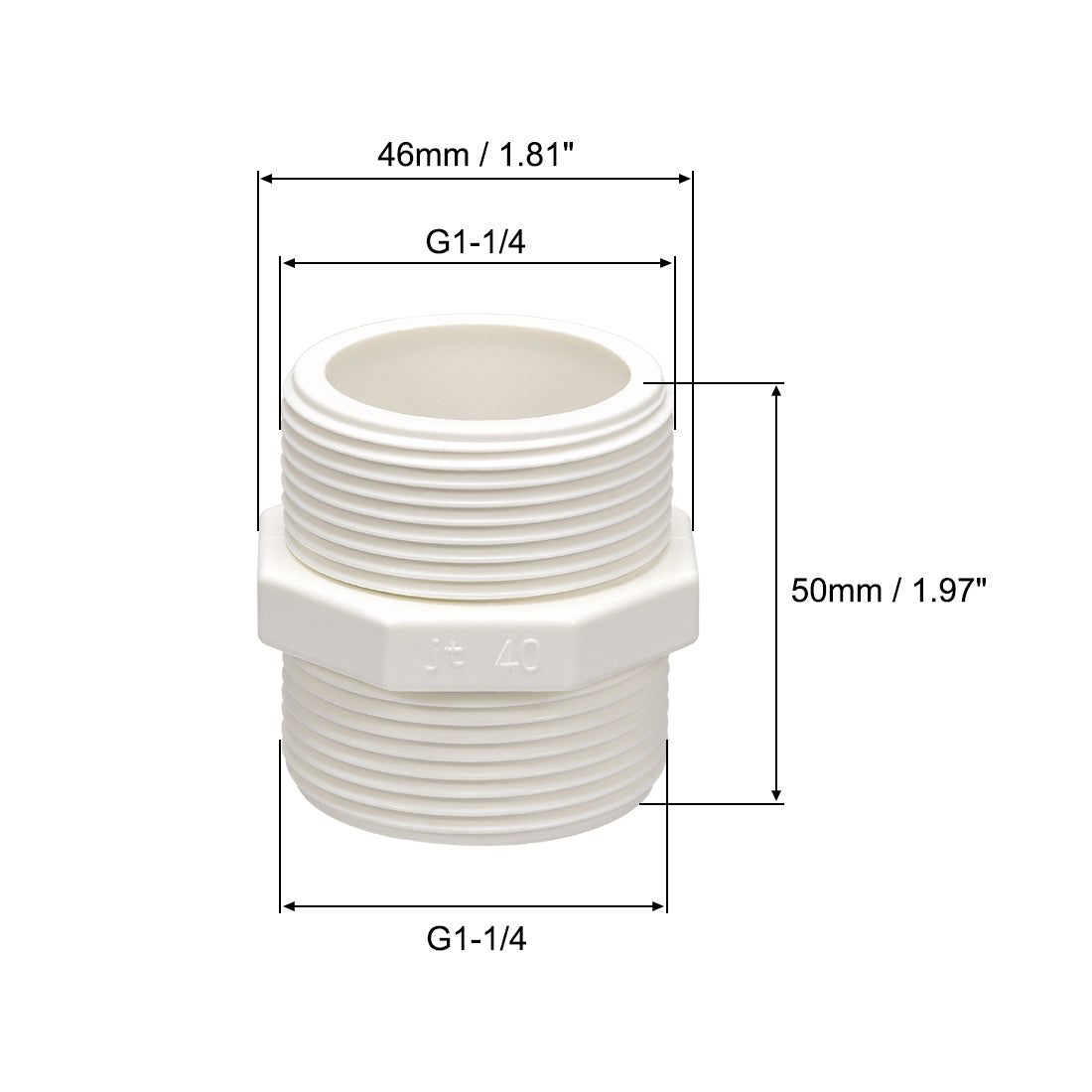 uxcell Uxcell PVC Pipe Fitting Hex Nipple G1-1/4 x G1-1/4 Male Thread Adapter Connector 5pcs