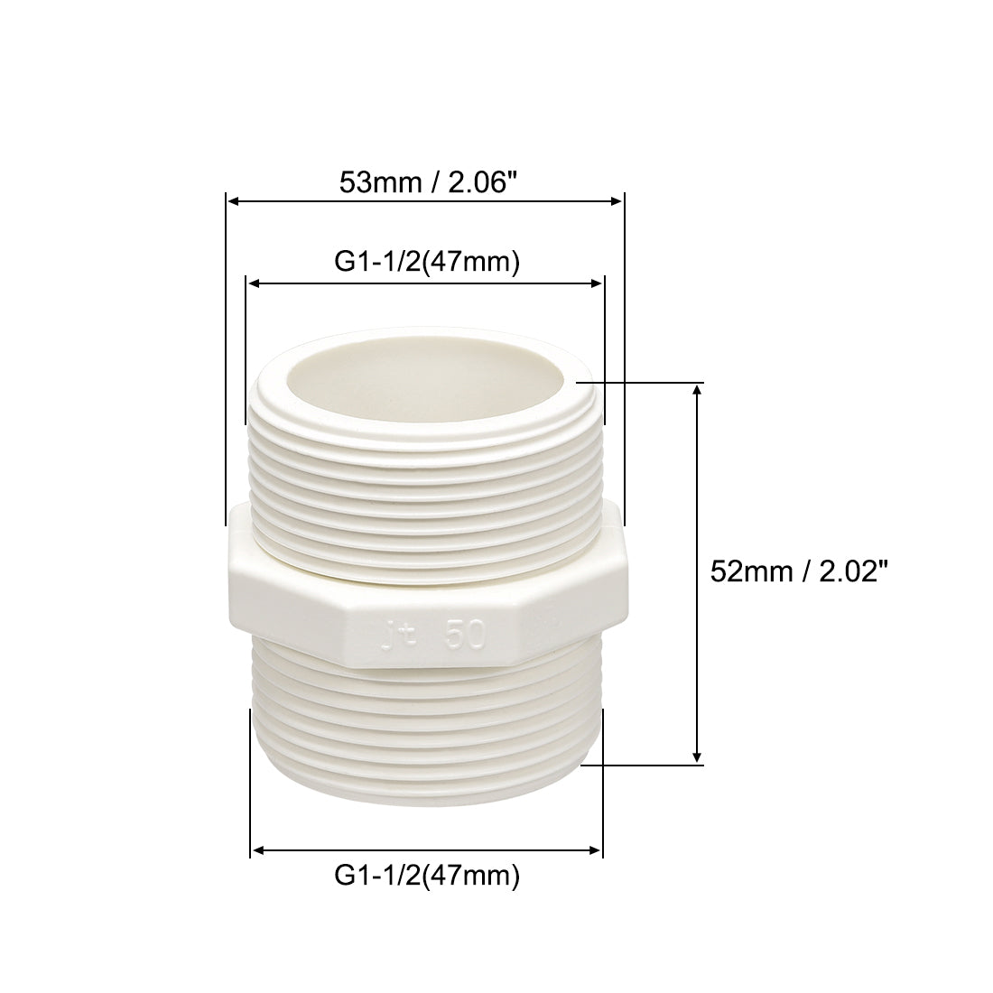 uxcell Uxcell PVC Pipe Fitting Hex Nipple G1-1/2 x G1-1/2 Male Thread Adapter Connector 2pcs