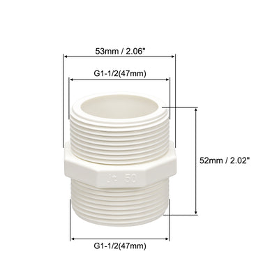 Harfington Uxcell PVC Pipe Fitting Hex Nipple G1-1/2 x G1-1/2 Male Thread Adapter Connector 2pcs