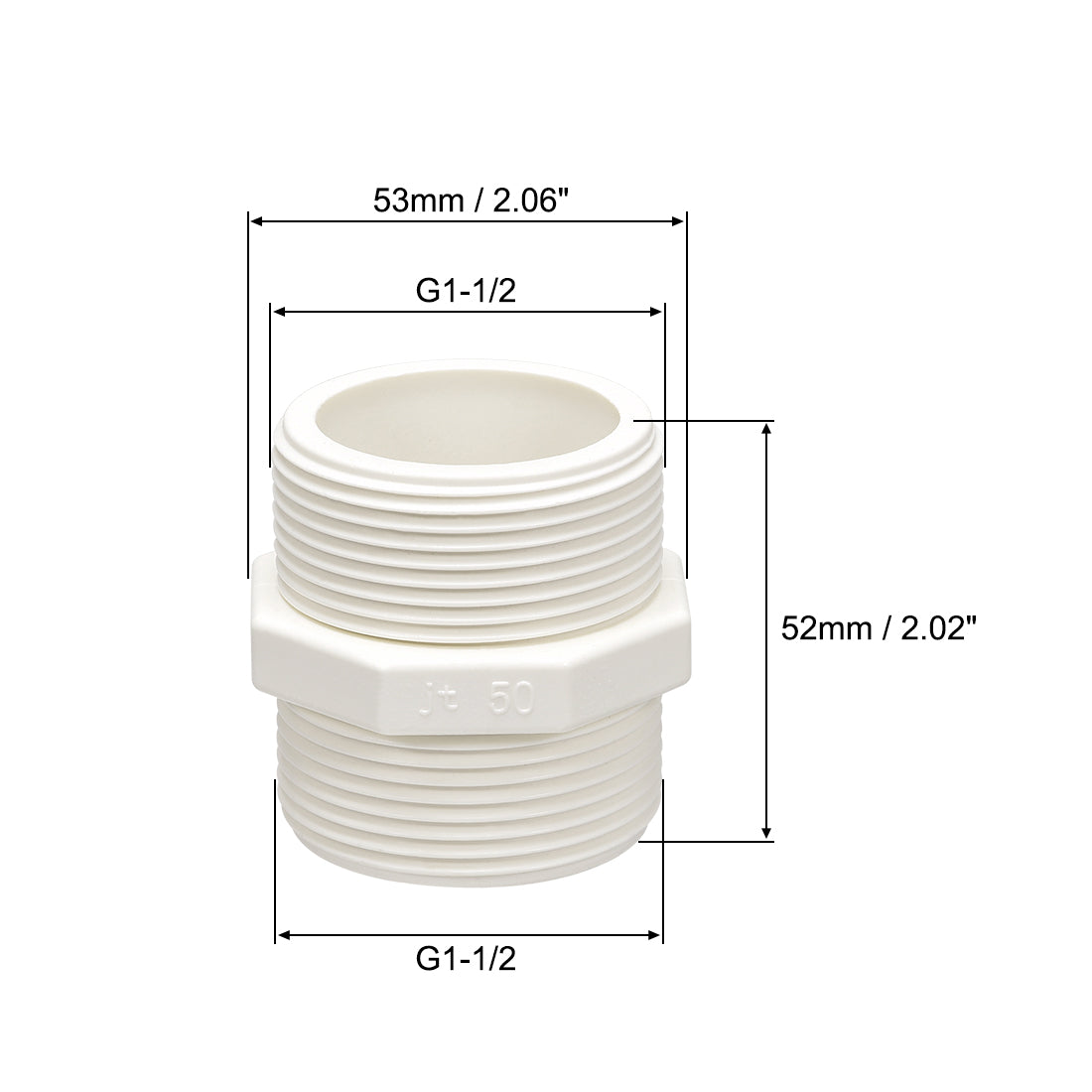 uxcell Uxcell 5stk. PVC Rohrverschraubung Achteckig Nippel G1-1/2 X G1-1/2 Außengewinde Adapter Anschluss