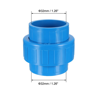 Harfington Uxcell 32mm x 32mm PVC Pipe Fitting Union Solvent Socket Quick Connector Blue