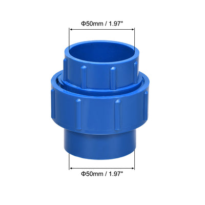 Harfington Uxcell 50mm x 50mm PVC Pipe Fitting Union Solvent Socket Quick Connector Blue