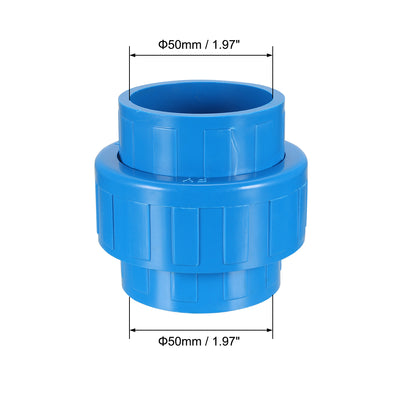 Harfington Uxcell 50mm x 50mm PVC Pipe Fitting Union Solvent Socket Quick Connector Blue 2pcs