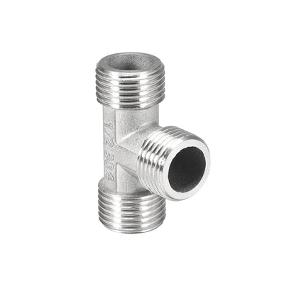 Harfington Uxcell Stainless Steel 304 Cast  Pipe Fitting G1/2 Male Tee Shaped Connector Coupler