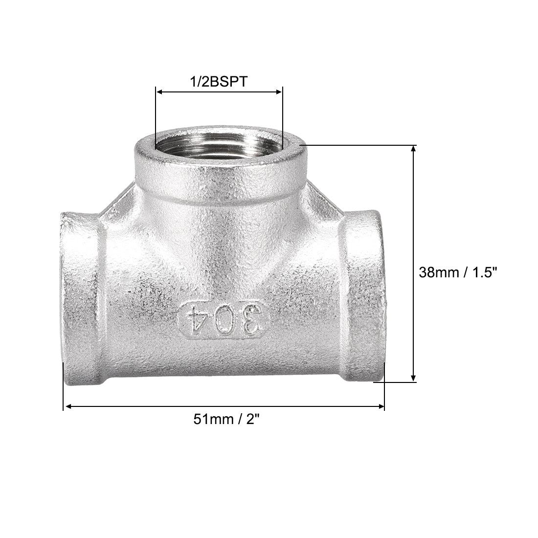 uxcell Uxcell Edelstahl 304 Gussrohr Fitting Gewinde Klasse 150 T-förmiger Anschluss Kupplung 1/2 BSPT, 2St