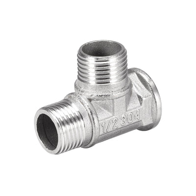 Harfington Uxcell Stainless Steel 304 Cast  Pipe Fitting G1/2 Male x G1/2 Male x G1/2 Female Tee Shaped Connector Coupler