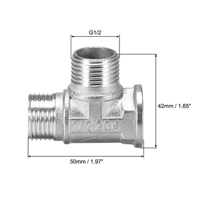 Harfington Uxcell Stainless Steel 304 Cast  Pipe Fitting G1/2 Male x G1/2 Male x G1/2 Female Tee Shaped Connector Coupler 3pcs