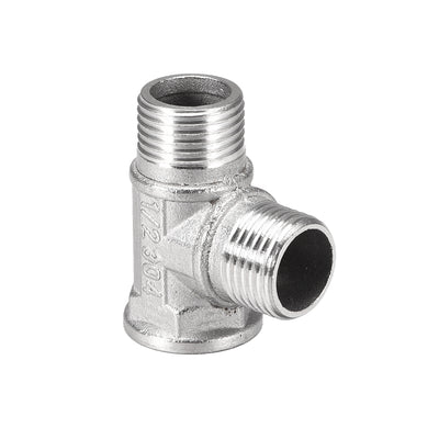 Harfington Uxcell Stainless Steel 304 Cast  Pipe Fitting G1/2 Male x G1/2 Male x G1/2 Female Tee Shaped Connector Coupler 3pcs