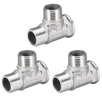 Harfington Uxcell Stainless Steel 304 Cast  Pipe Fitting G1/2 Male x G1/2 Male x G1/2 Female Tee Shaped Connector Coupler 3pcs