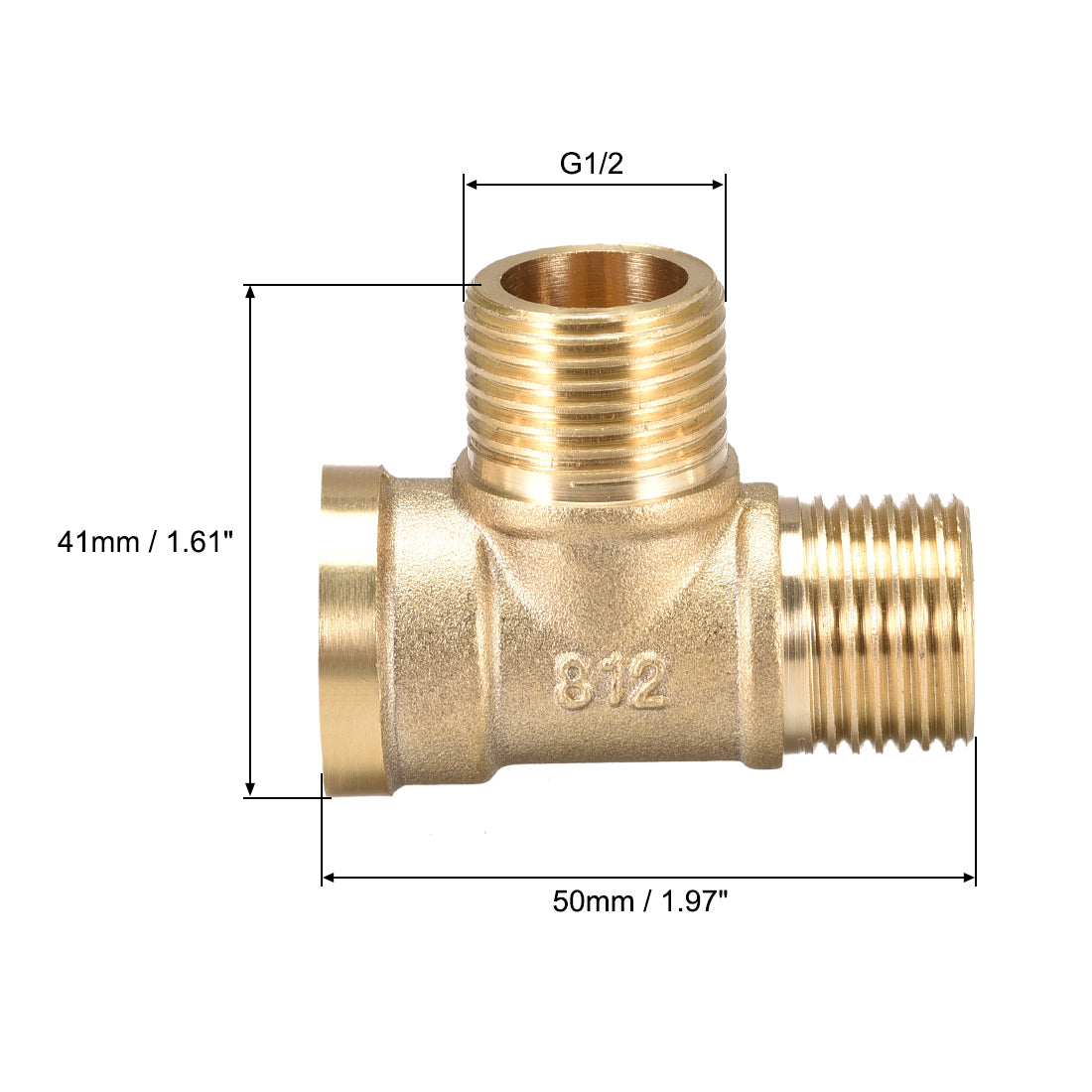 uxcell Uxcell Brass Tee Pipe Fitting G1/2 Male x G1/2 Male  x G1/2 Female T-Shaped Connector Coupler 2pcs