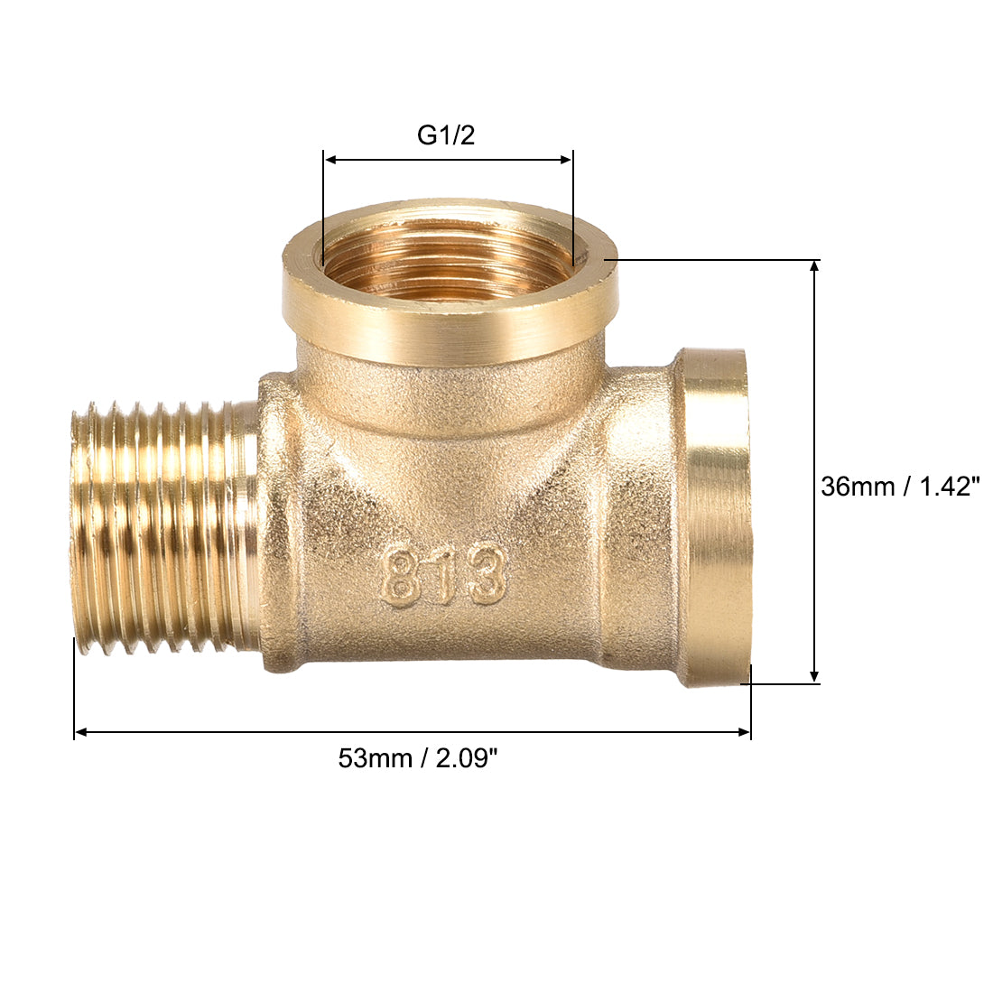 uxcell Uxcell Brass Tee Pipe Fitting G1/2 Male x G1/2 Female x G1/2 Female T Shaped Connector Coupler 2pcs