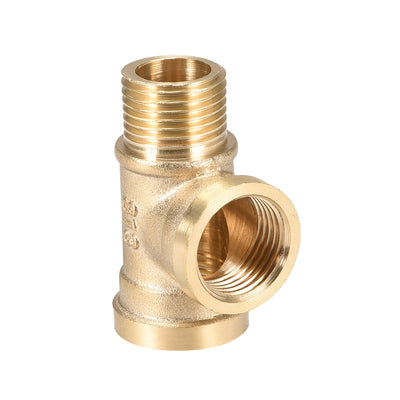 Harfington Uxcell Brass Tee Pipe Fitting G1/2 Male x G1/2 Female x G1/2 Female T Shaped Connector Coupler 2pcs