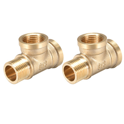 Harfington Uxcell Brass Tee Pipe Fitting G1/2 Male x G1/2 Female x G1/2 Female T Shaped Connector Coupler 2pcs