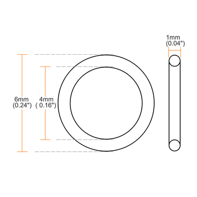 Harfington Uxcell Fluorine Rubber O Rings, 6mm OD, 4mm Inner Diameter, 1mm Width, Seal Gasket Black 50Pcs