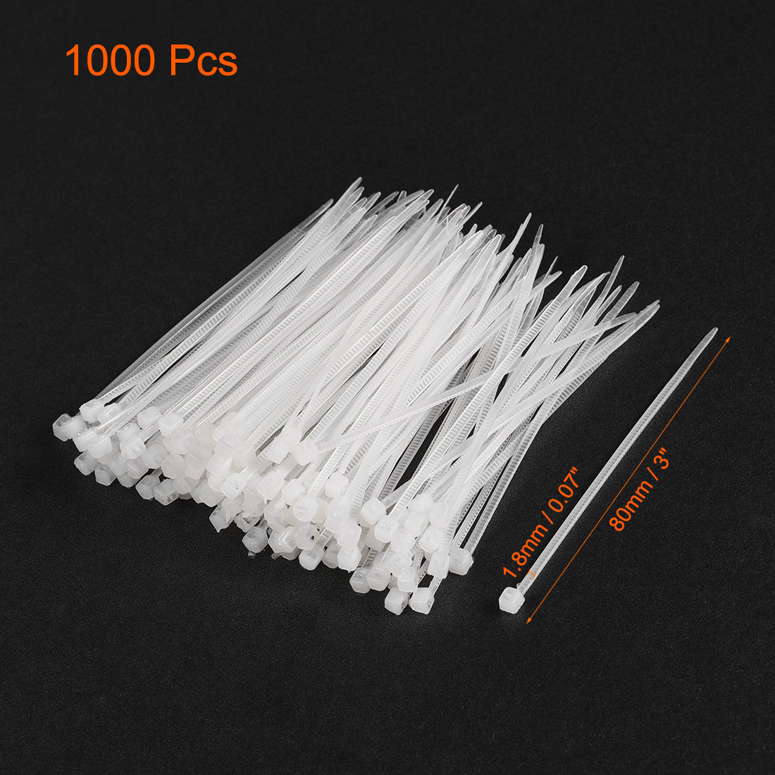 uxcell Uxcell Cable Zip Ties 80mmx1.8mm Self-Locking Nylon Tie Wraps White 1000pcs