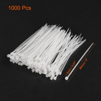 Harfington Uxcell Cable Zip Ties 80mmx1.8mm Self-Locking Nylon Tie Wraps White 1000pcs