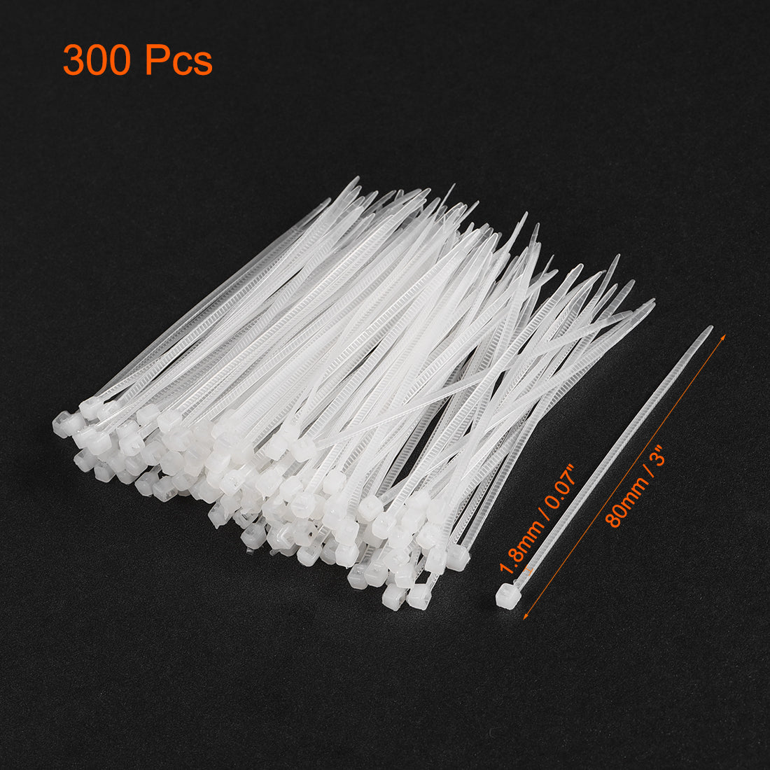 uxcell Uxcell Cable Zip Ties 80mmx1.8mm Self-Locking Nylon Tie Wraps White 300pcs