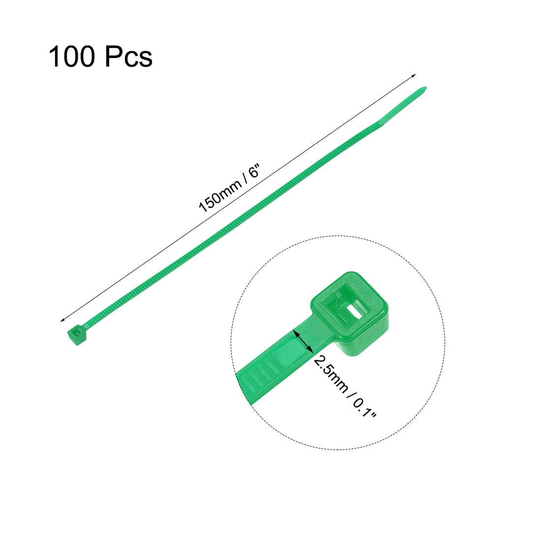 uxcell Uxcell Cable Zip Ties 150mmx2.5mm Self-Locking Nylon Tie Wraps Green 100pcs