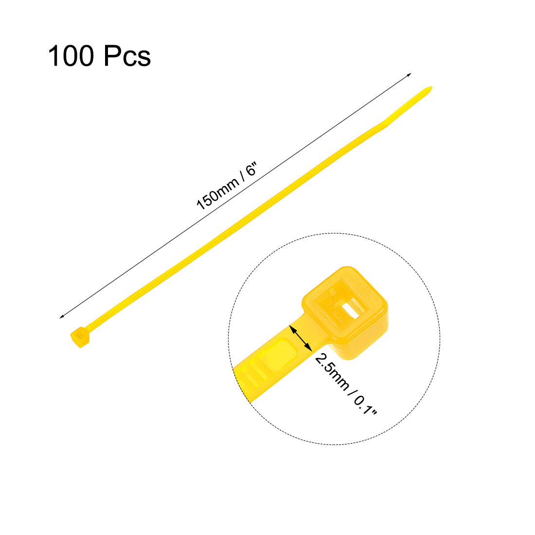 uxcell Uxcell Cable Zip Ties 150mmx2.5mm Self-Locking Nylon Tie Wraps Yellow 100pcs