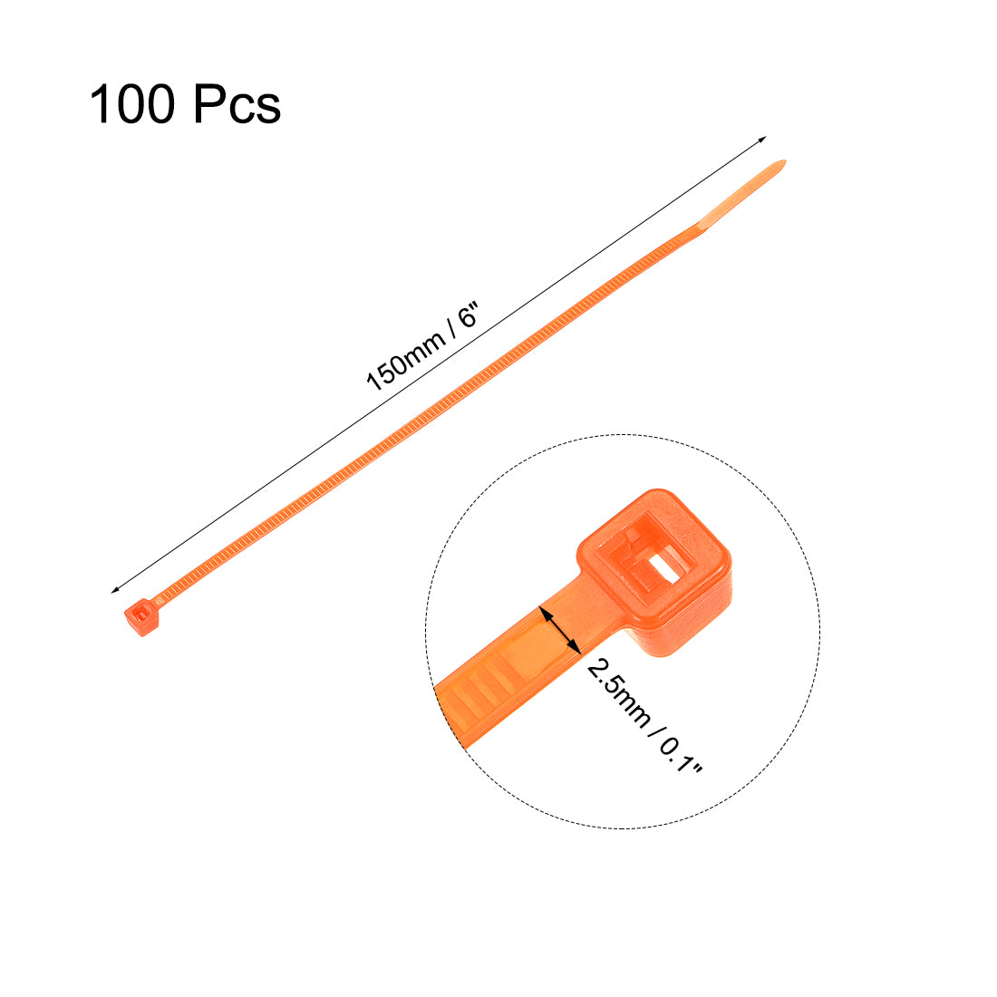 uxcell Uxcell Cable Zip Ties 150mmx2.5mm Self-Locking Nylon Tie Wraps Orange 100pcs