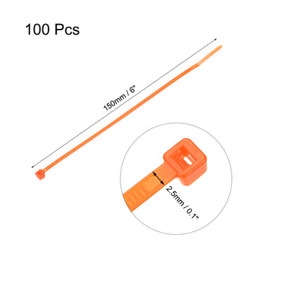 Harfington Uxcell Cable Zip Ties 150mmx2.5mm Self-Locking Nylon Tie Wraps Orange 100pcs