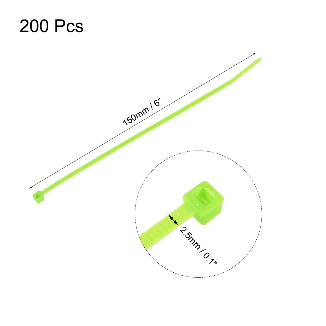 uxcell Uxcell Nylon Cable Zip Ties 150mmx2.5mm Tie Wraps Fluorescent Green 200pcs