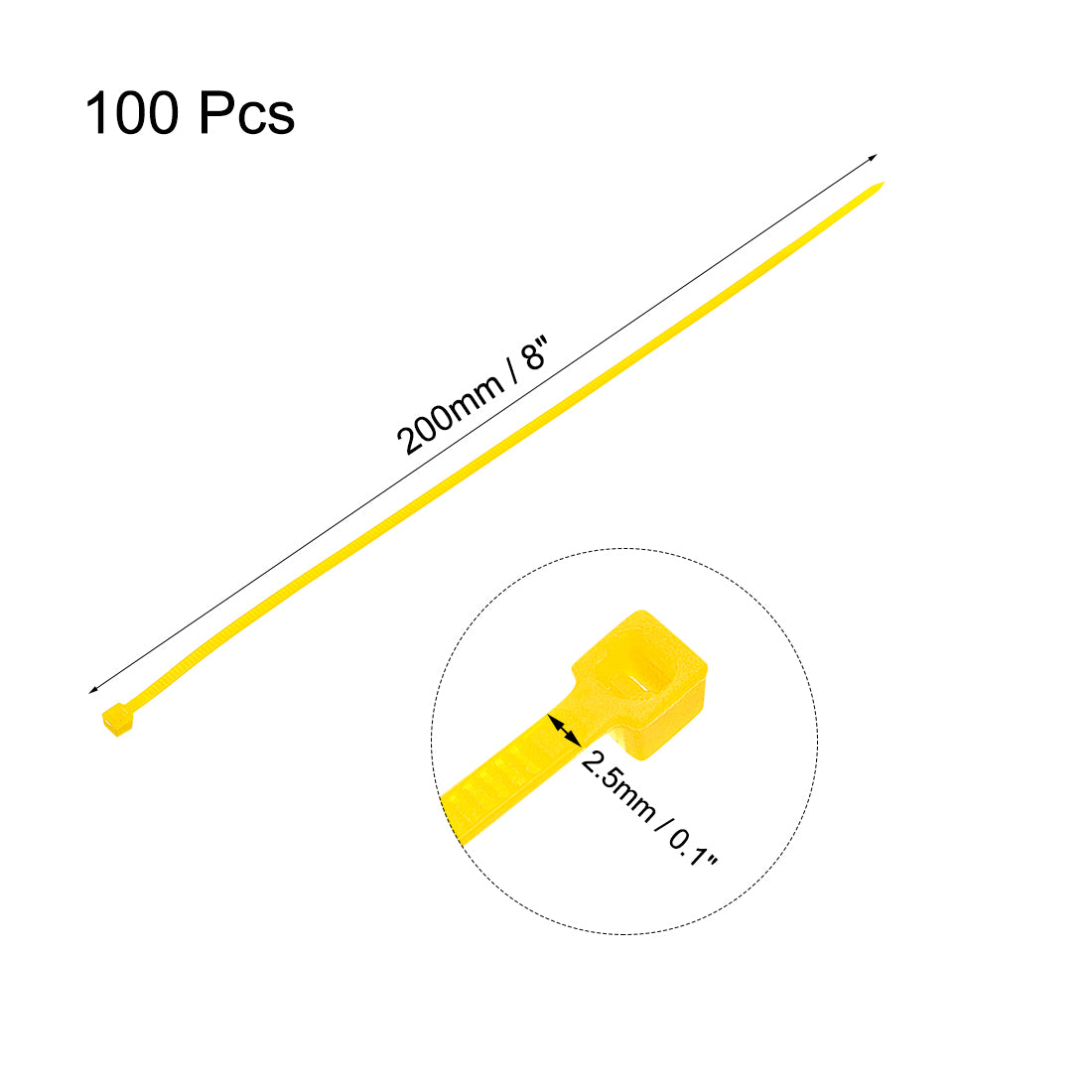 uxcell Uxcell Cable Zip Ties 200mmx2.5mm Self-Locking Nylon Tie Wraps Yellow 100pcs