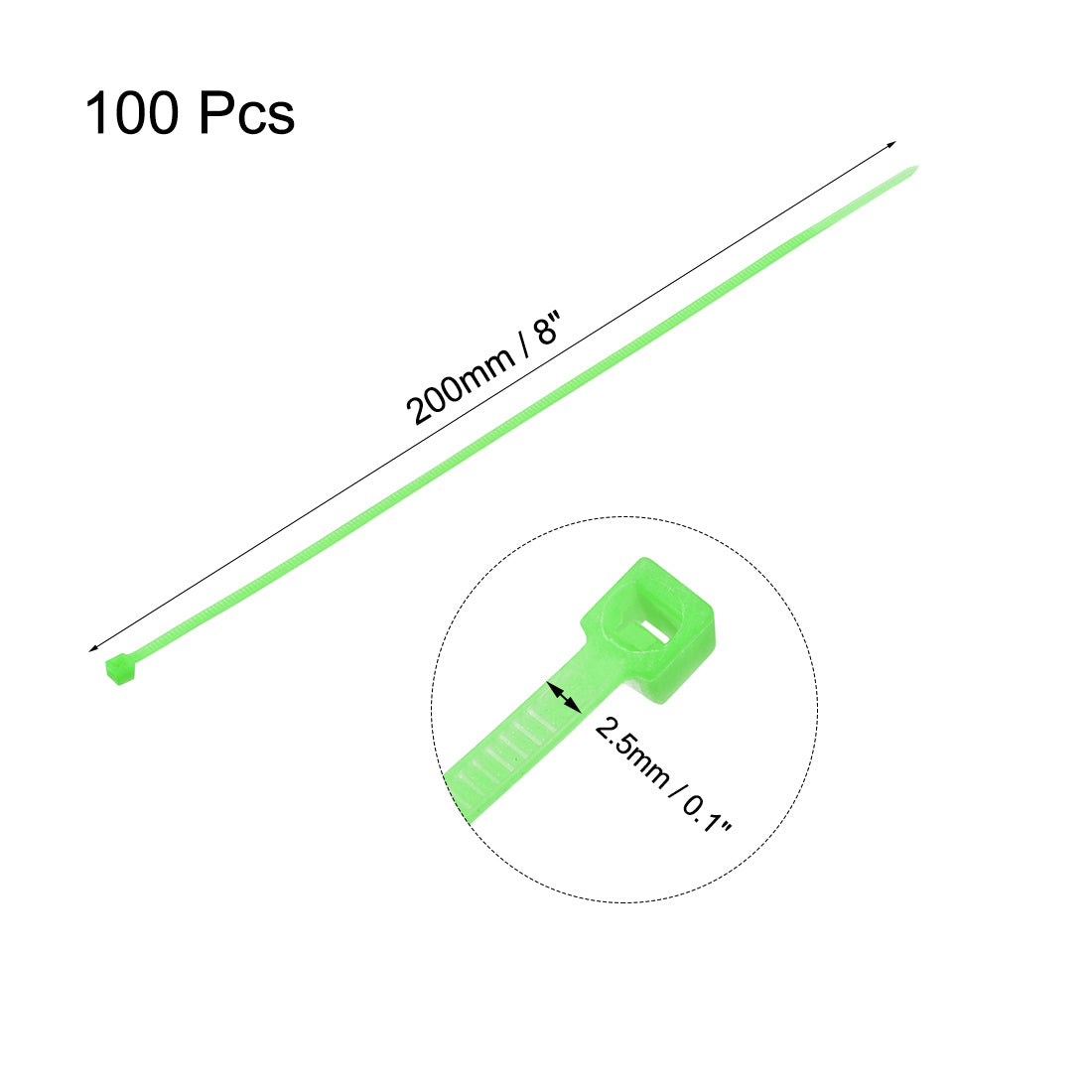 uxcell Uxcell Cable Zip Ties 200mmx2.5mm Self-Locking Nylon Tie Wraps Fluorescent Green 100pcs