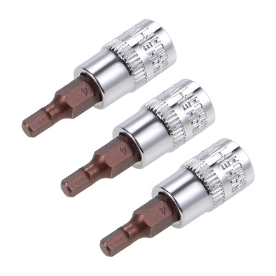 Harfington Uxcell 3 Pcs 1/4" Drive x 4mm Hex Bit Socket, Standard Metric, S2 & Cr-V Steel