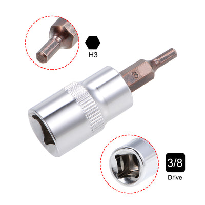 Harfington Uxcell 2 Pcs 3/8" Drive x 3mm Hex Bit Socket, Standard Metric, S2 & Cr-V Steel