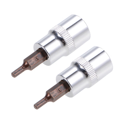 Harfington Uxcell 2 Pcs 3/8" Drive x 3mm Hex Bit Socket, Standard Metric, S2 & Cr-V Steel