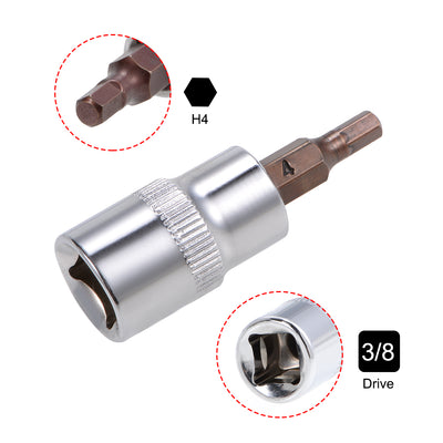 Harfington Uxcell 2 Pcs 3/8" Drive x 4mm Hex Bit Socket, Standard Metric, S2 & Cr-V Steel